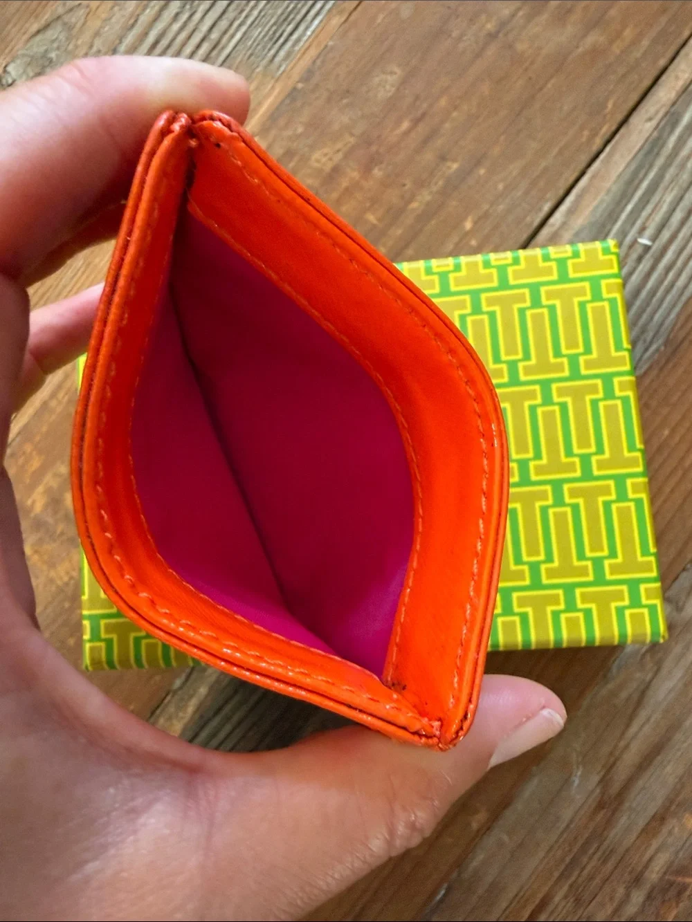 Tory Burch Orange Leather Card Case with Gold Logo